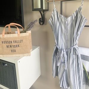 Vince Camuto Stripe Button Down Belted Romper